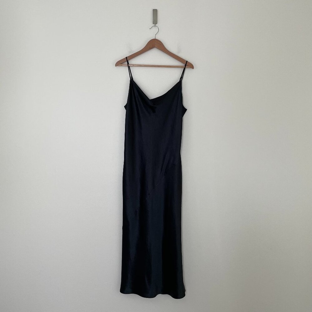 Aritzia Babaton Black Satin Cowl Neck Midi Slip Dress Size Large